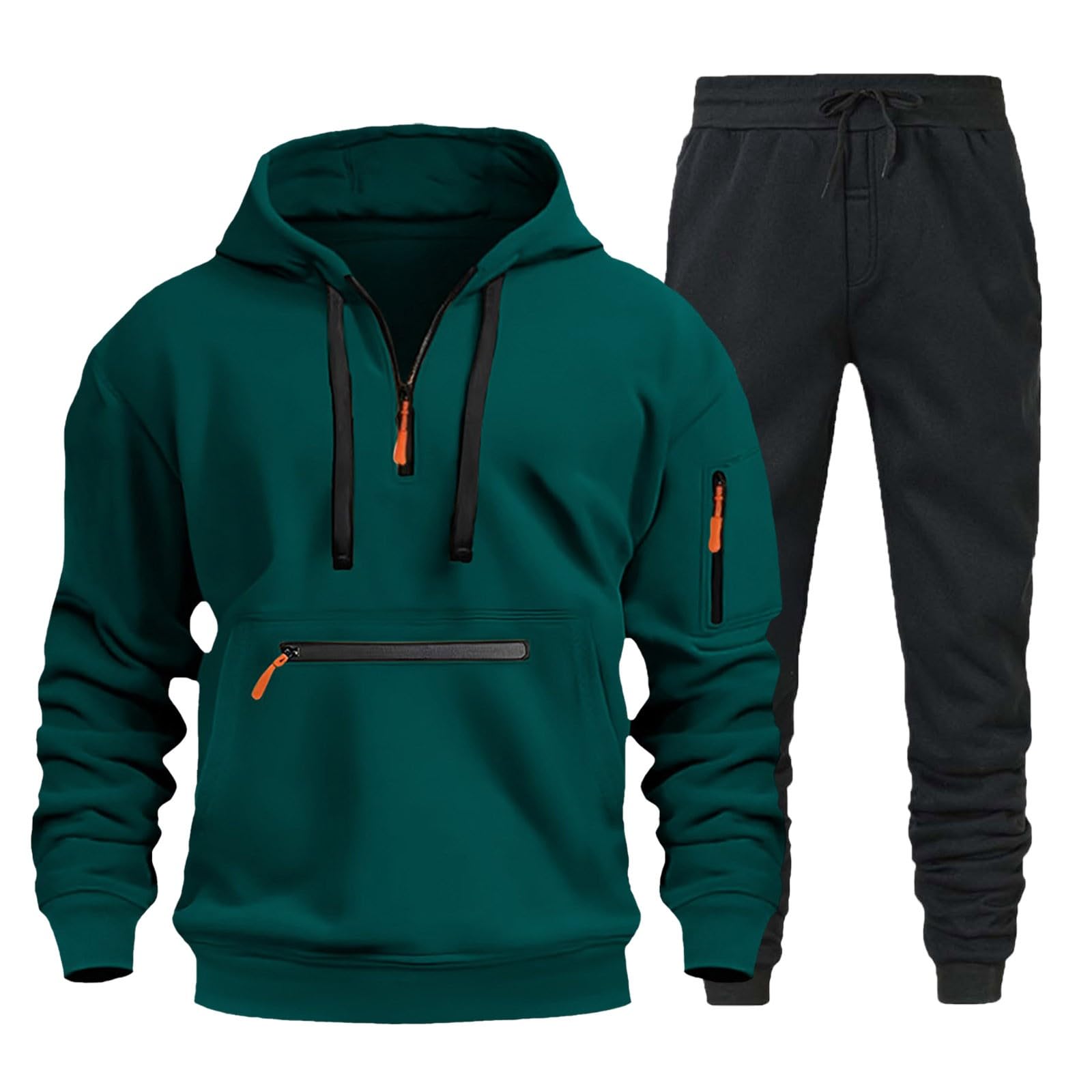 Męski zestaw dresowy, bluza z kapturem i joggery, 2-częściowy polar z zamkiem do połowy, dla mężczyzn, miękka bawełniana bluza z kapturem i spodnie, lekka, wygodna odzież sportowa, strój na siłownię