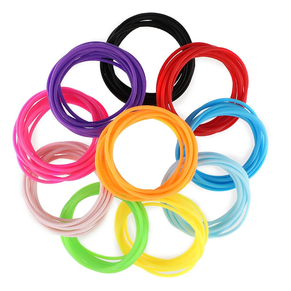 JIHUOO 50 Pcs Colorful Silicone Bracelets Large 80s Bangle Bracelets Colored Rubber Bracelets Elastic Wristbands Bracelets Stretchy Bracelet Bands 90s Party Favors for Kids - Image 2