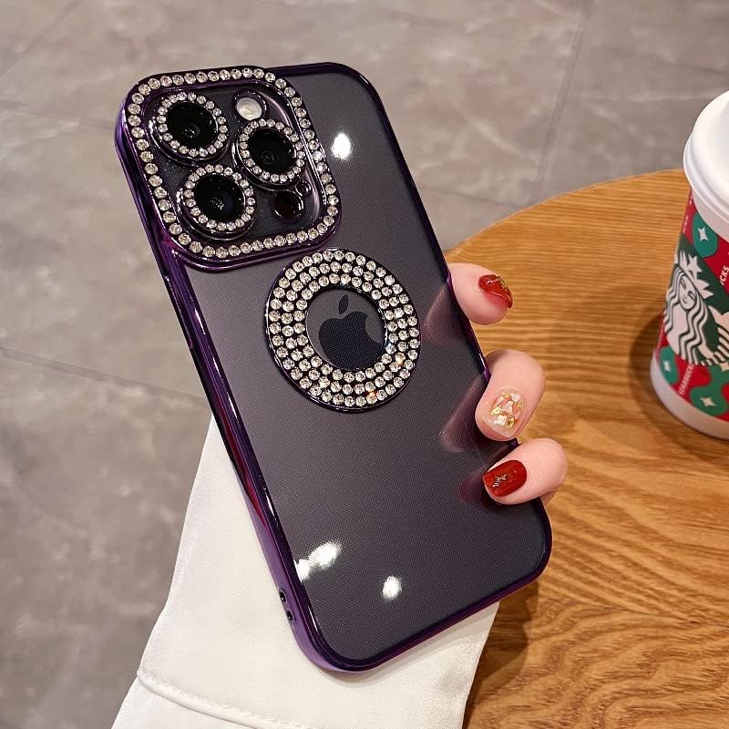 Miniatura 4 de Fycyko Funda compatible con iPhone 12 con revestimiento transparente, vista del logotipo de lujo, con purpurina, bonito diseño estético de diamante,