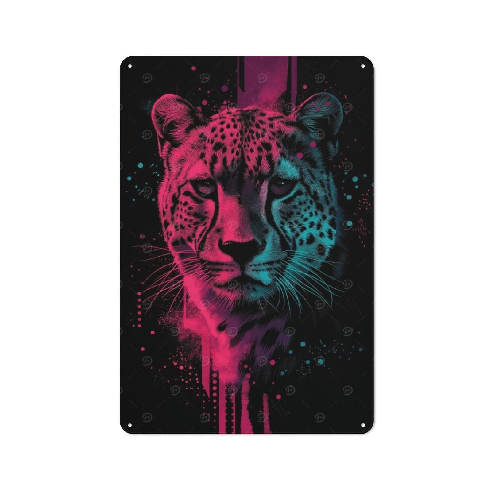 Junmoney Neon Leopard Portrait Vintage Vintage Metal Sign 30X20cm Featuring Room Wall Plaque For Flat, Dorm Room, Lounge Or Cafe