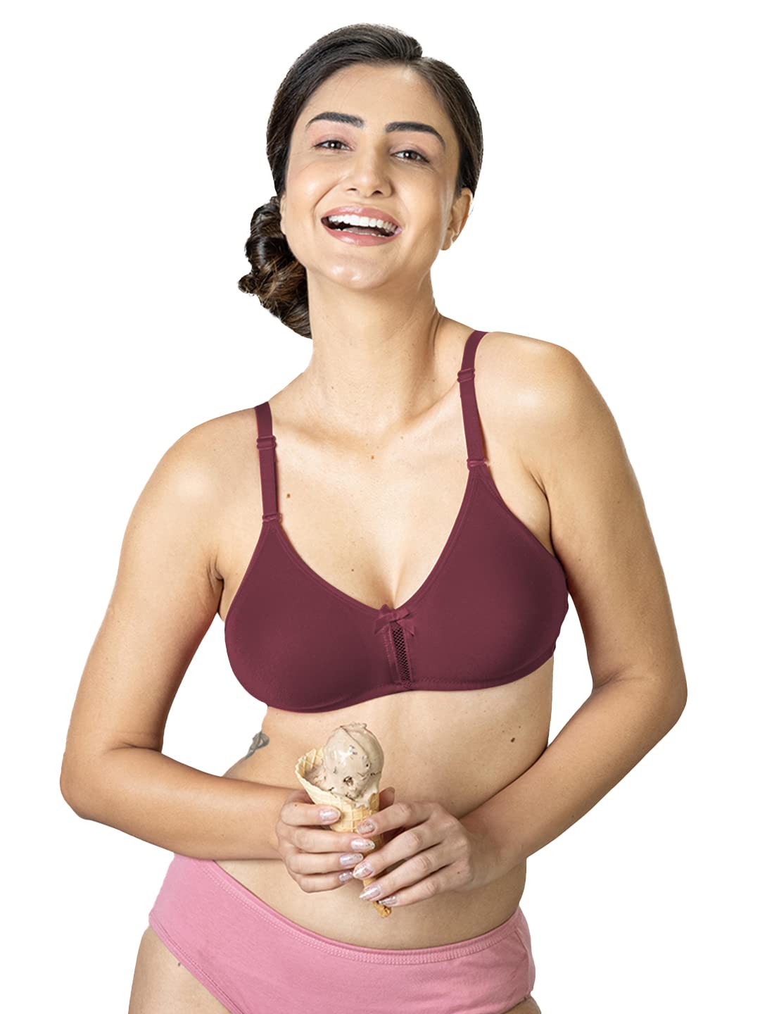 Lyra516 Flora Mesh Ladder Moulded Premium Cotton C-Cup Bra for Women Wine