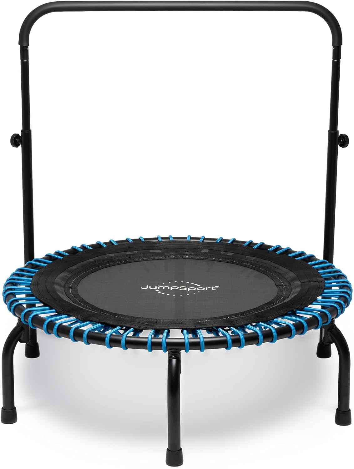JumSport 350 Series 39" Trampoline & Handle Bar Bundle, 30 Adjustable Bungees, Stable No-Tip Arched Legs, & 60 Day Trial Streaming Video & DVD, Teal