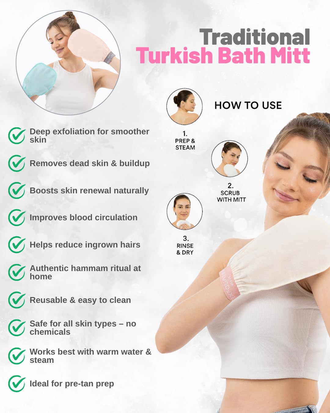 EXFOLIATIN GLOVE Premium Turkish Bath Mitt, Traditional Hammam Kese Exfoliating Glove - Image 2