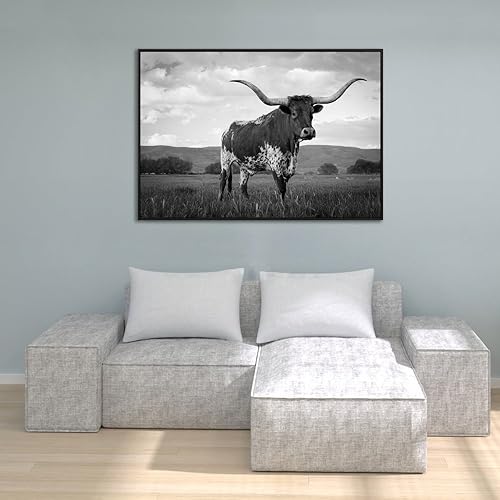 Miniatura 4 de Visual Art Decor Lienzo de animales extragrandes para pared, decoración de Texas, lienzo giclée de cuerno largo, pintura con marco flotante negro