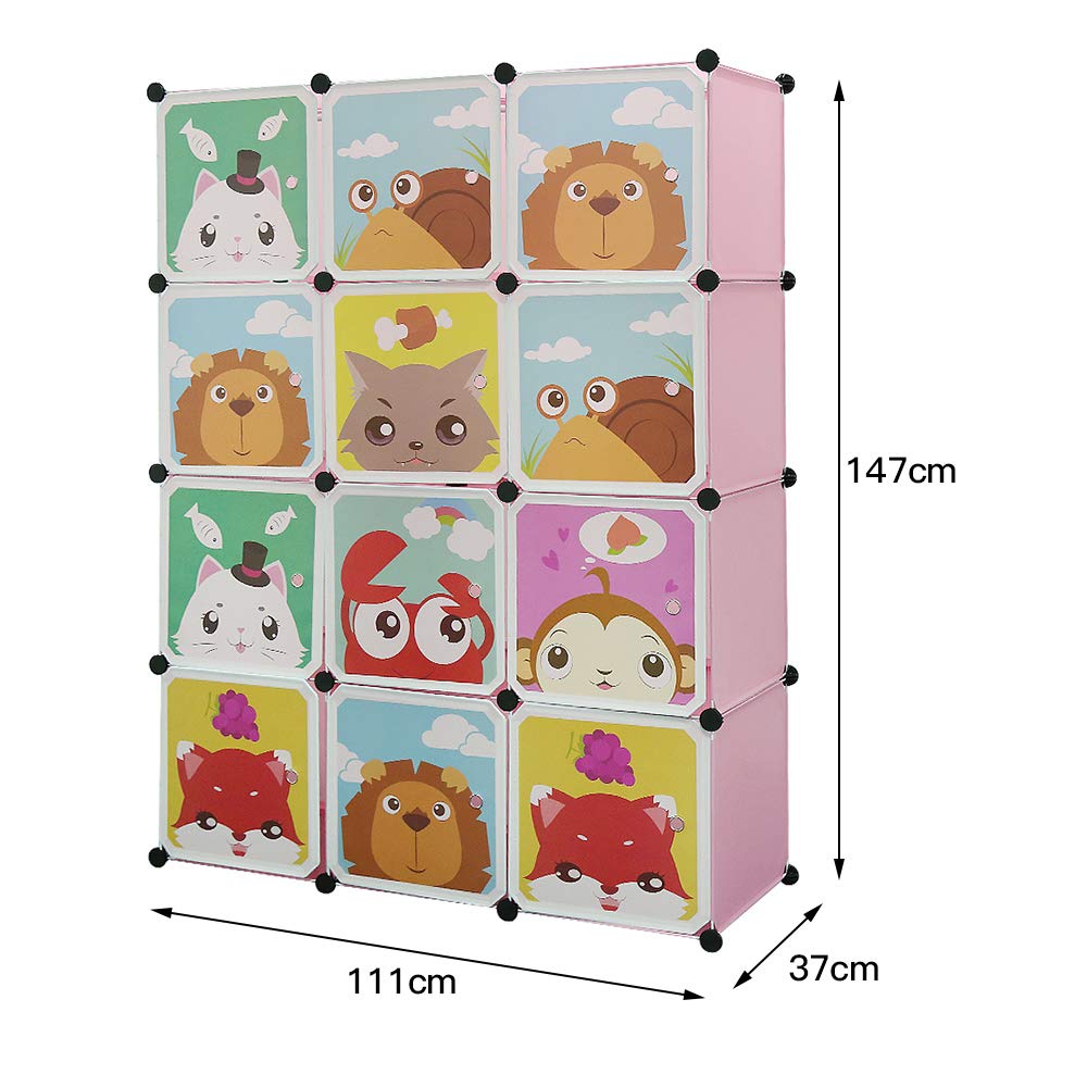 Kedia Armoire pour enfants, armoire de chambre à coucher, armoire modulaire, en plastique, avec portes, portable, penderie pour enfants (111 x 37 x 147 cm, rose)