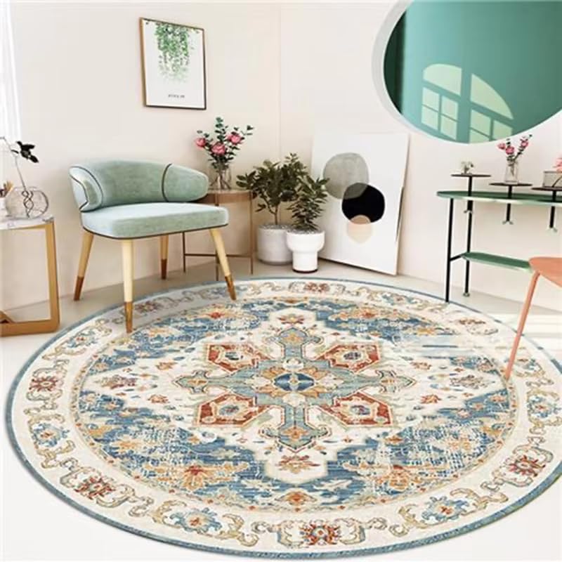 Tapis style marocain salon rond 140 cm chambre lavable sol