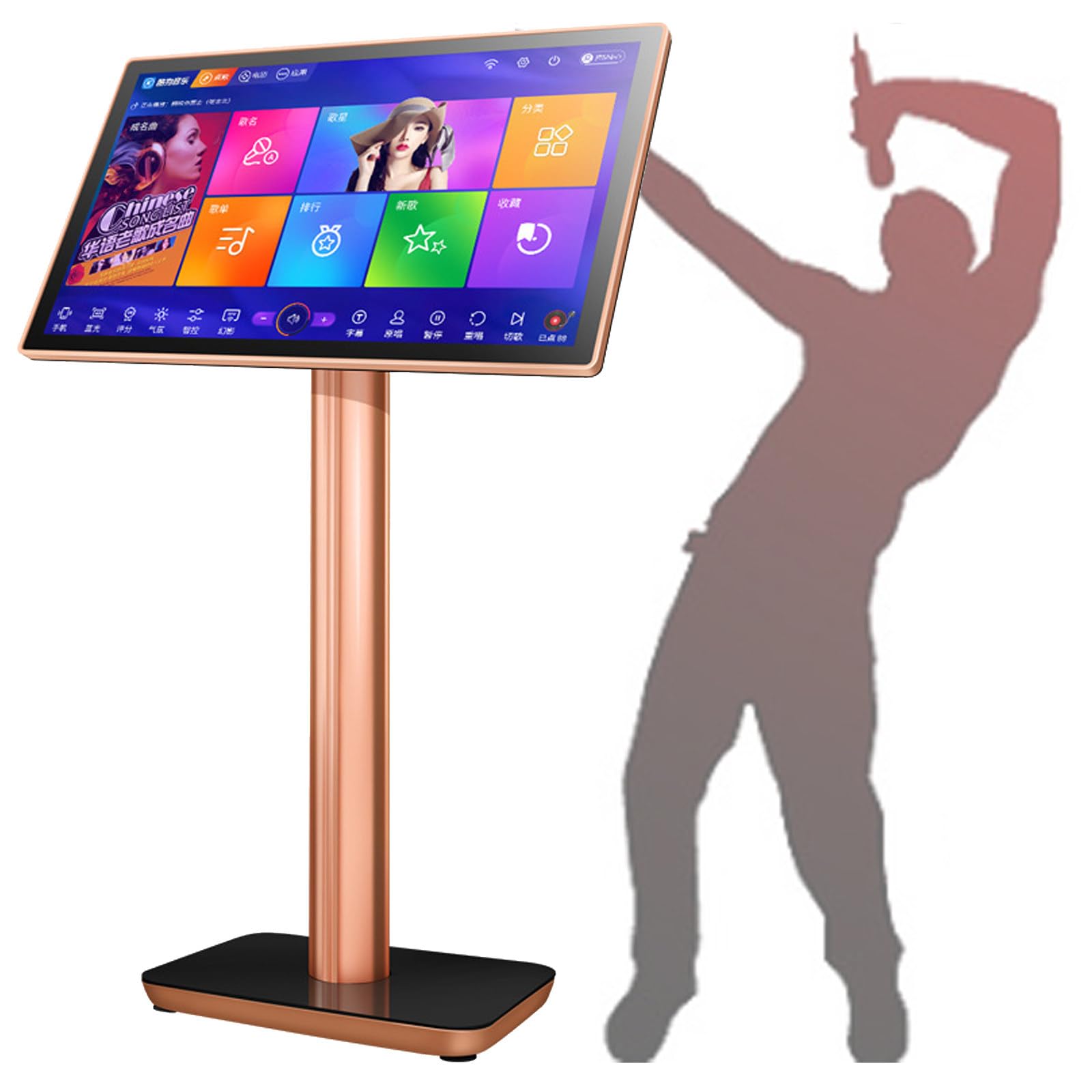 Attrezzature per Karaoke, Touch Screen da 22 Pollici KTV Lettore Karaoke per canti per Feste in casa, Cambio di 27 Lingue, modalità Musica Regolabile, Lettore teatrale Online,Black-3TB
