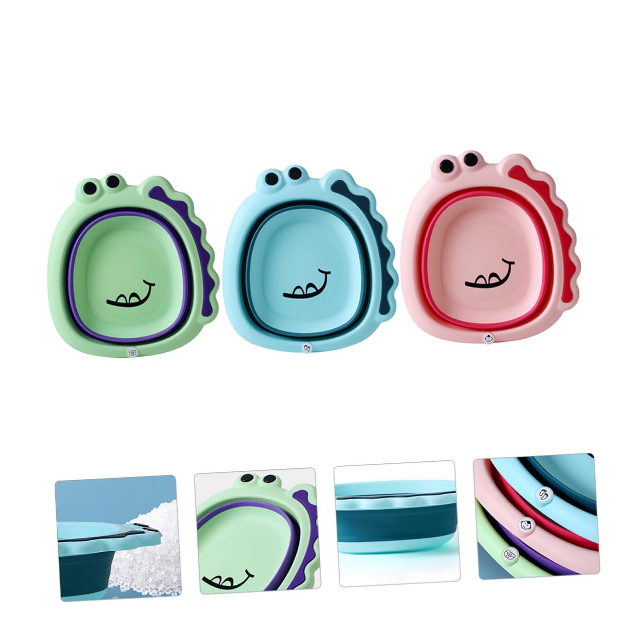 Toyvian 3 Stück Faltbare Kunststoffwaschbecken für Babys mit Niedlichen Cartoon Motiven Leicht zu Reinigen und Leicht für Neugeborene und Kleinkinder im Täglichen Gebrauch