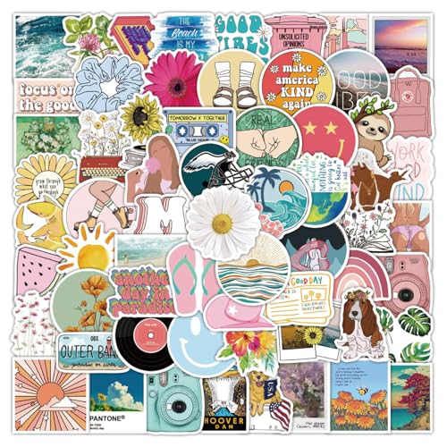 200PCS Preppy Stickers, Vinyl Waterproof Summer Stickers for Water Bottles, Cute Preppy Decals for Phone MacBook Cup, Summer Themed Decals for Teens