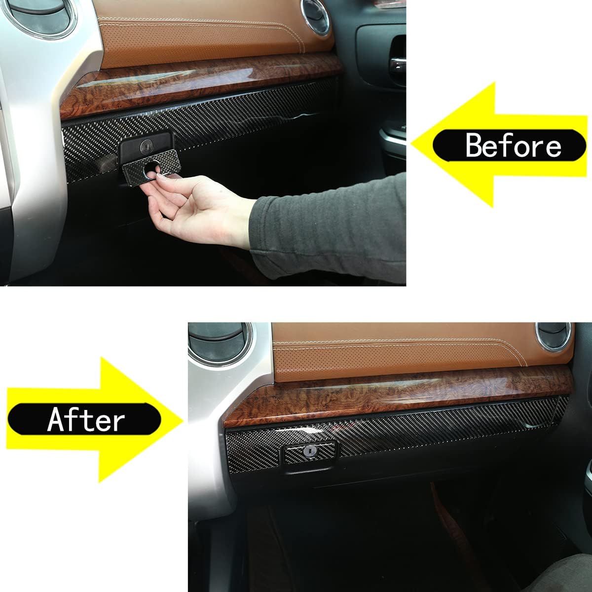LLKUANG Soft Carbon Fiber Car Copilot Glove Box Decorative Panel 3D Sticker for Toyota Tundra 2014 2015 2016 2017 2018 Interior Accessories-3Pcs