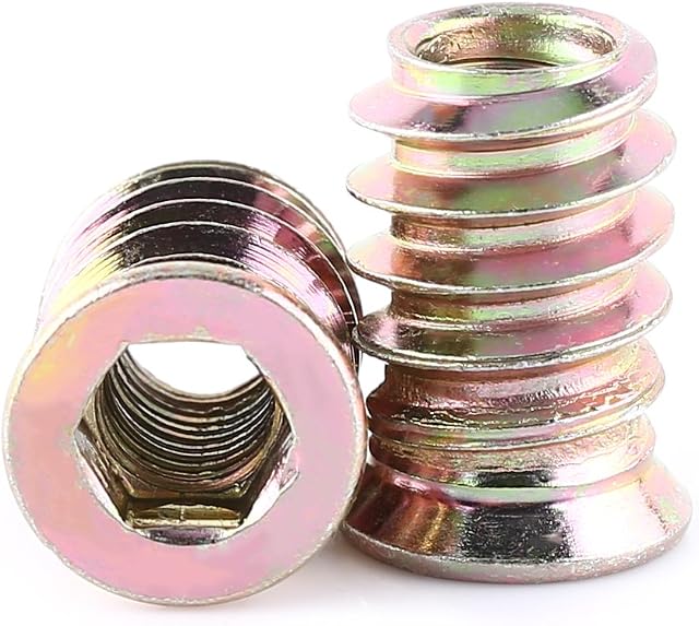 Hilitand 20 Pcs Threaded Insert Nuts, M6/M8/M10 Zinc Alloy Furniture Hex Drive Nut Threaded Insert Wood Insert Nuts Assortment (M6*17mm)