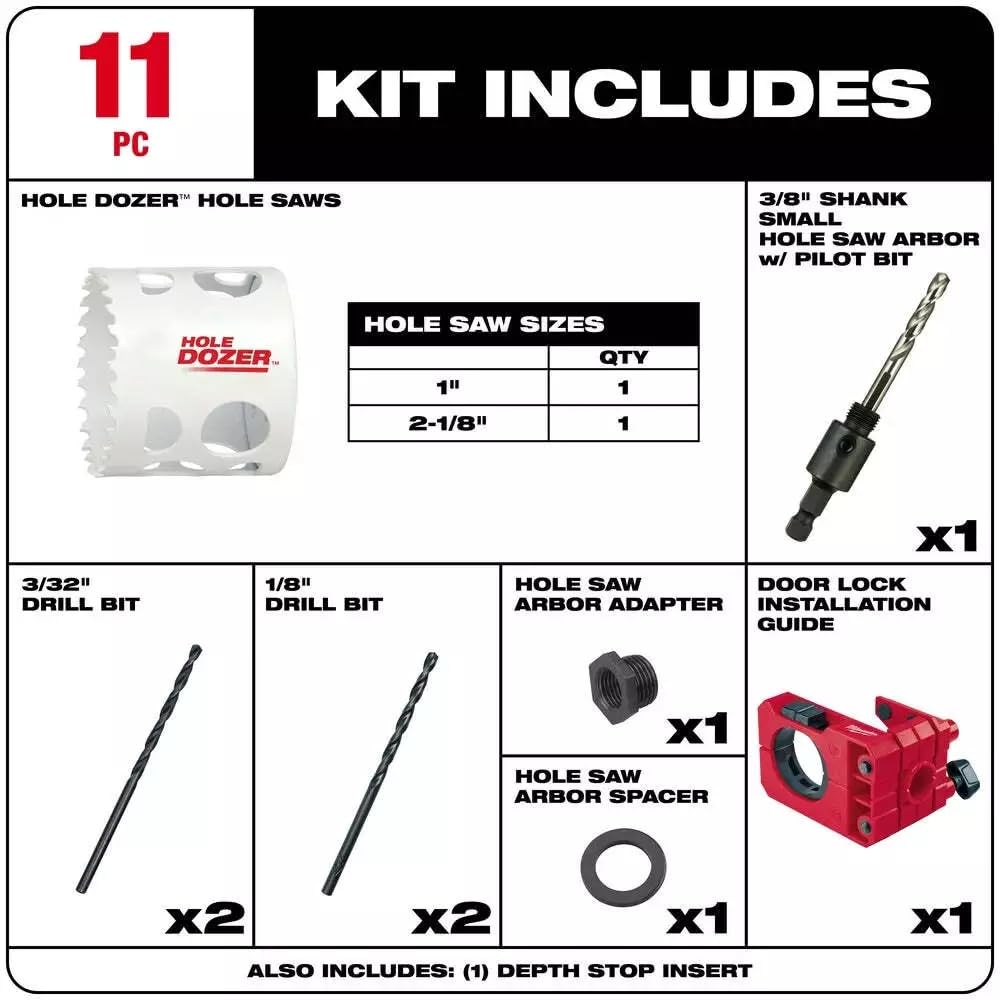for Milwaukee 49-22-4073 Bi-Metal Door Lock Installation Hole Dozer Hole Saw Kit