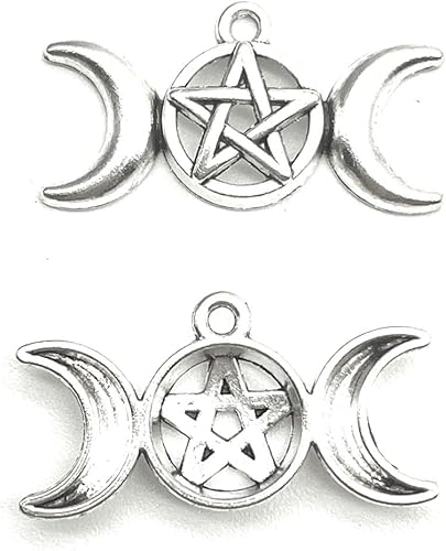 Miniatura 2 de 20 dijes de plata antigua de pentagrama de luna para joyería, pulsera, collar, manualidades, 1.181 in x 0.669 in, Plata, No es una piedra preciosa