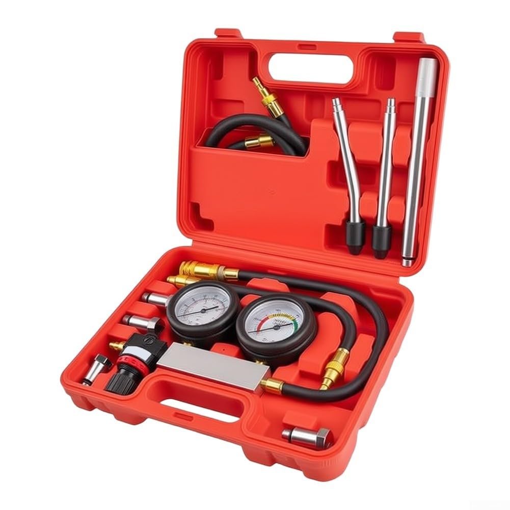 Kit de prueba de fugas de cilindro con manómetro doble 0-100 PSI, herramienta de diagnóstico de motor para coche y motocicleta