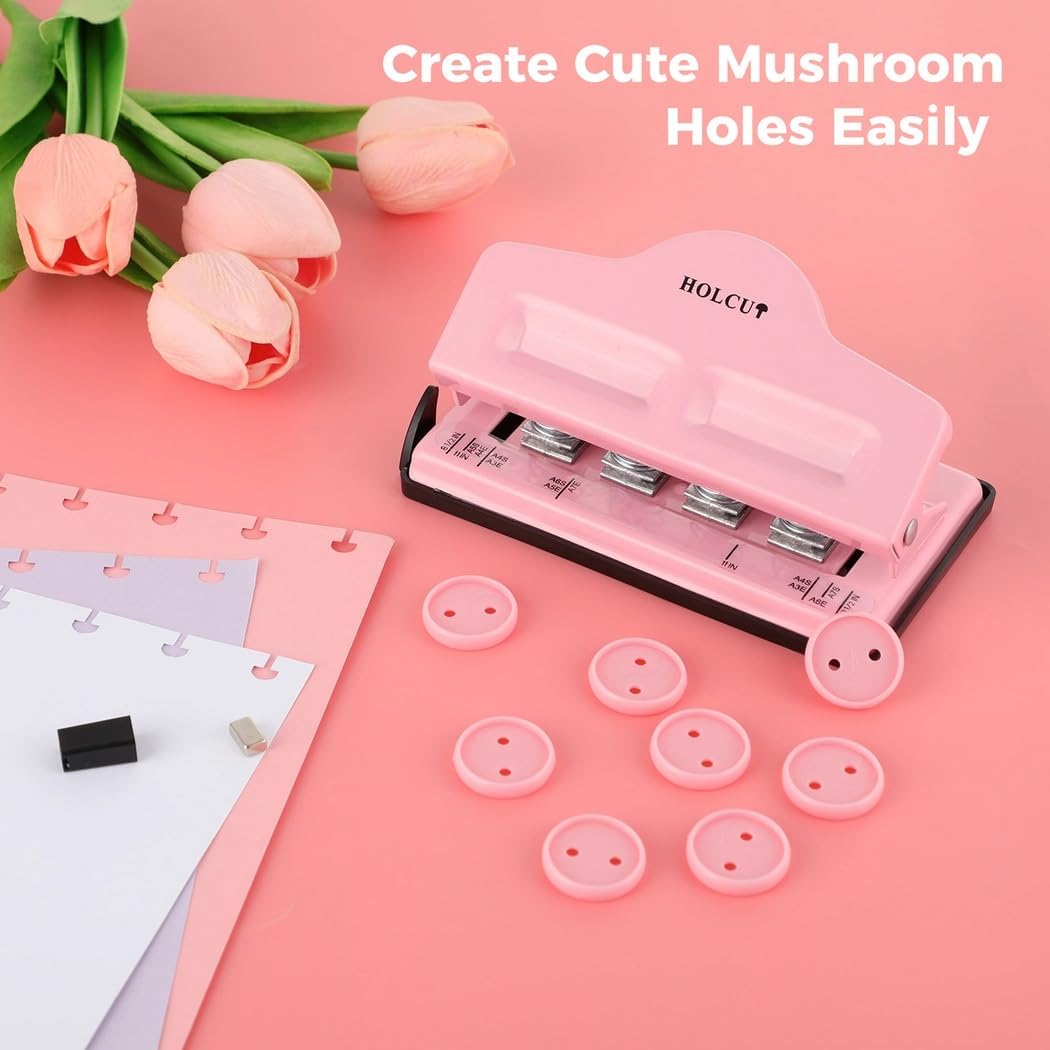 Mushroom Hole Puncher, Blinder Hole Puncher for Disc Binding Planners Notebooks with 8 Ring Discs, Adjustable Loose-Leaf Blinder