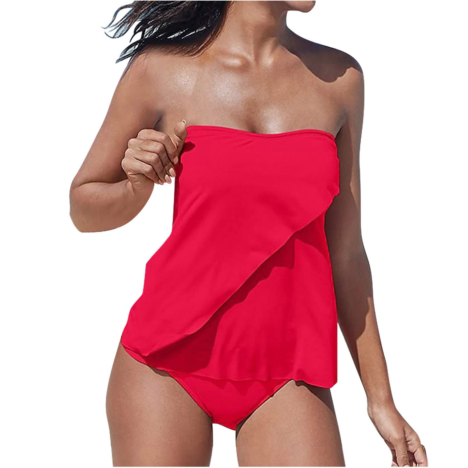 RLEHJN Tankini Damen Bauchweg,Raffung Bandeau Tankini Set Zweiteiliger Badeanzug Mode Bikini Set Flowy Push Up Oberteil mit Bikinihose Sexy Strand Badeanzüge Sommer Swimsuits Bequeme Strandmode