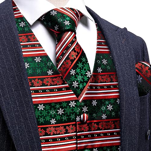 Barry.Wang Mens Red/Green Christmas Suit Vest Holiday Xmas Waistcoat Tie Set Party Tuxedo2