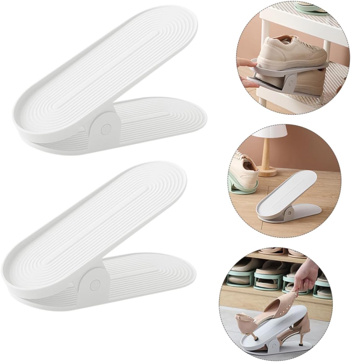 Outanaya 2pcs Adjustable Double-Layer Shoe Rack Detachable Small Shoe Cabinet for Space Saving Storage Removable Heels Holder Versatile Design for Various Shapes Style
