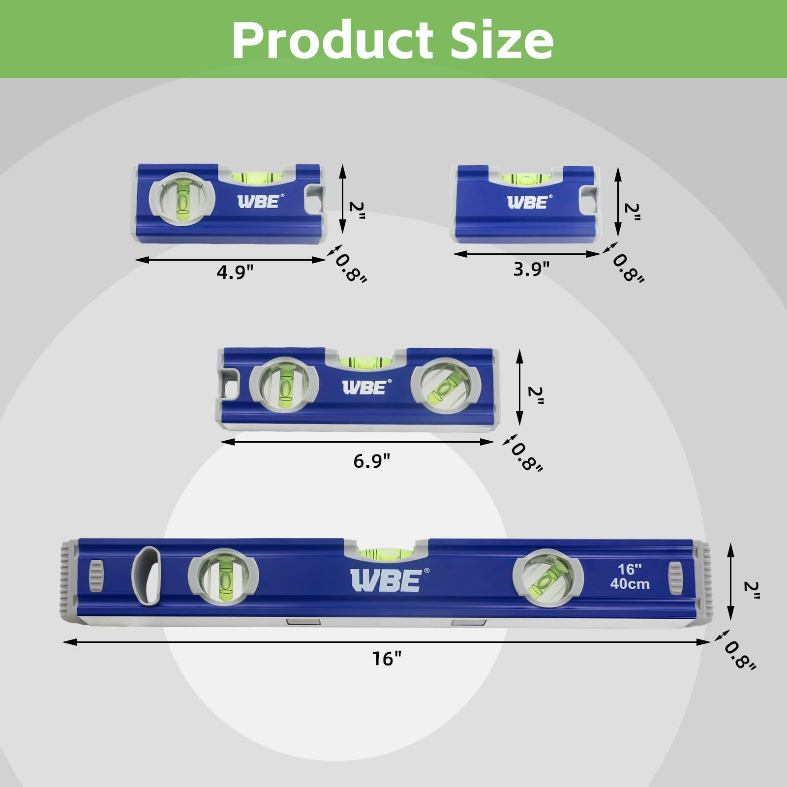 WBE 4-Piece Torpedo Level Set - Magnetic & Accurate -3