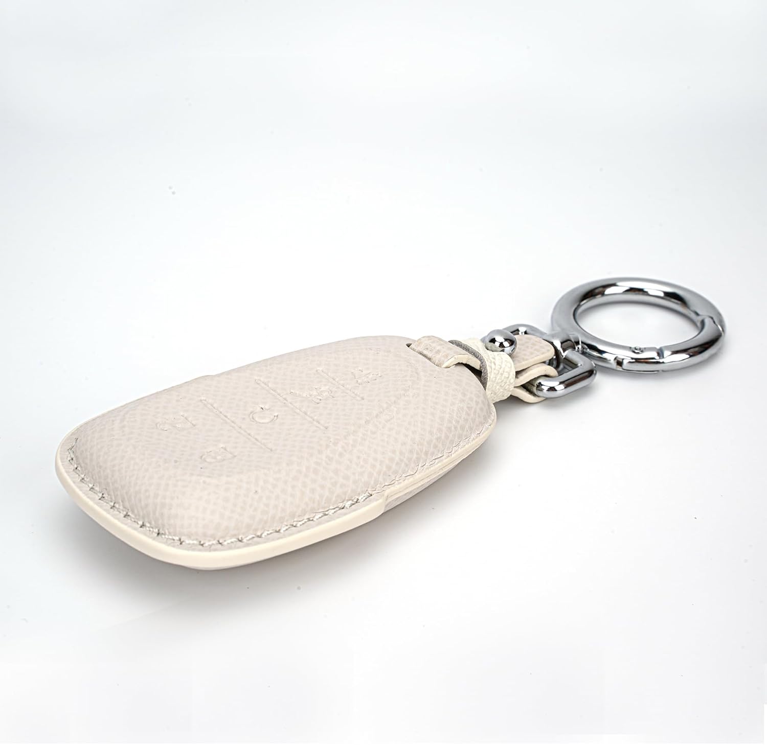 Leather Key Fob Cover Compatible with Chevy Equinox Malibu Camaro Cruze Blazer Traverse Tahoe Silverado (5 Buttons) (White)