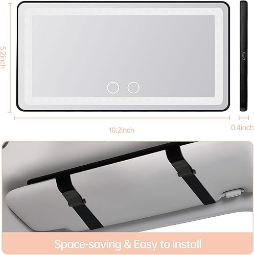 Miniatura 7 de Espejo LED para visera de automóvil, espejo de tocador recargable con 3 modos de luz y pantalla táctil regulable, 60 luces LED, espejo de maquillaje