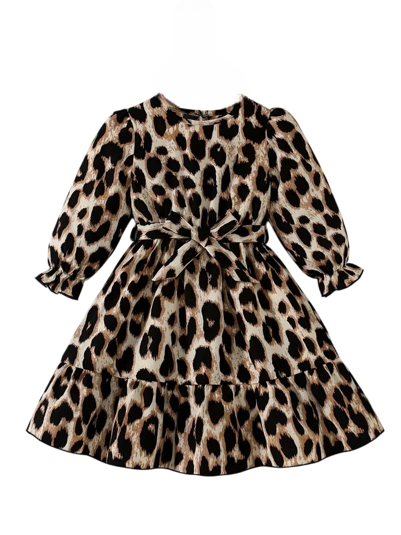 shrimate Print Long Sleeve Toddler Girl Dress with Bow Tie Waist, Ruffle Hem Party Outfit for Birthdays, Photoshoots, Holidays, and Special Occasions-picture-25