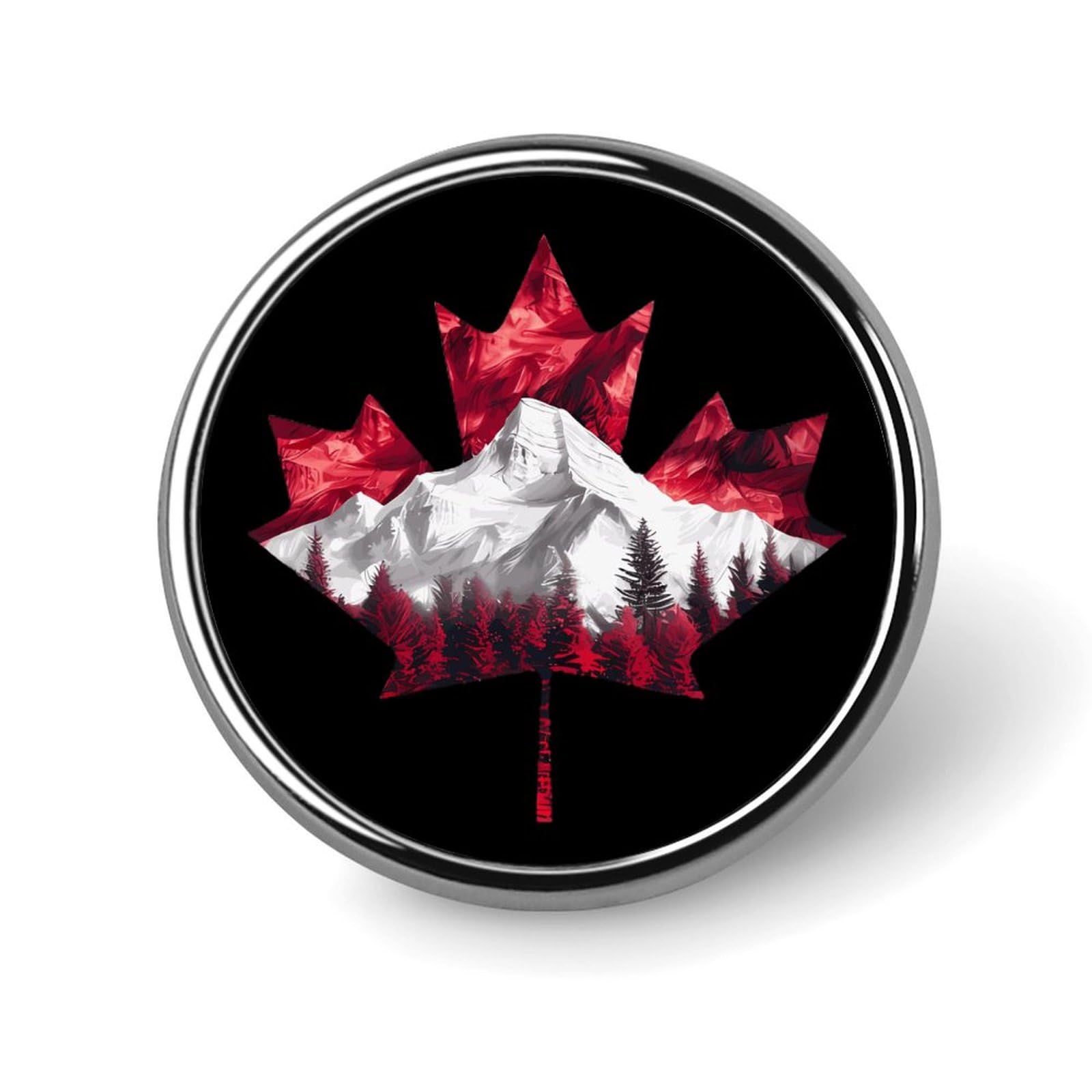 Canadian Maple Mountain Funny Round Badge Pin Button Brooch Lapel Tie Pins Decorative for Men Women