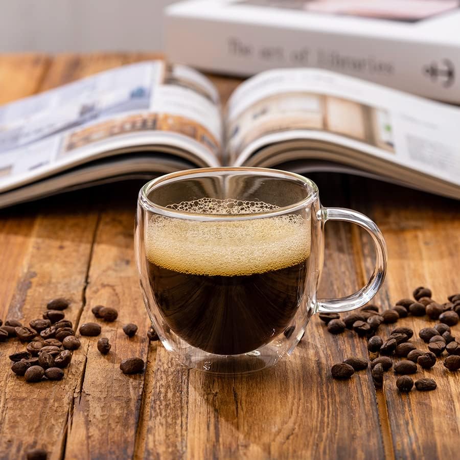 Miniatura 2 de Vasos de café expreso de doble pared de 5 oz5.1 fl oz, un juego de 2, vasos de vidrio de borosilicato con aislamiento térmico con asa