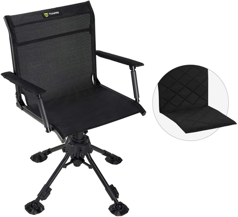 TideWe Hunting Chair with Seat Cover, 360 Degree Silent Swivel Blind Folding Chair, 4 Legs
