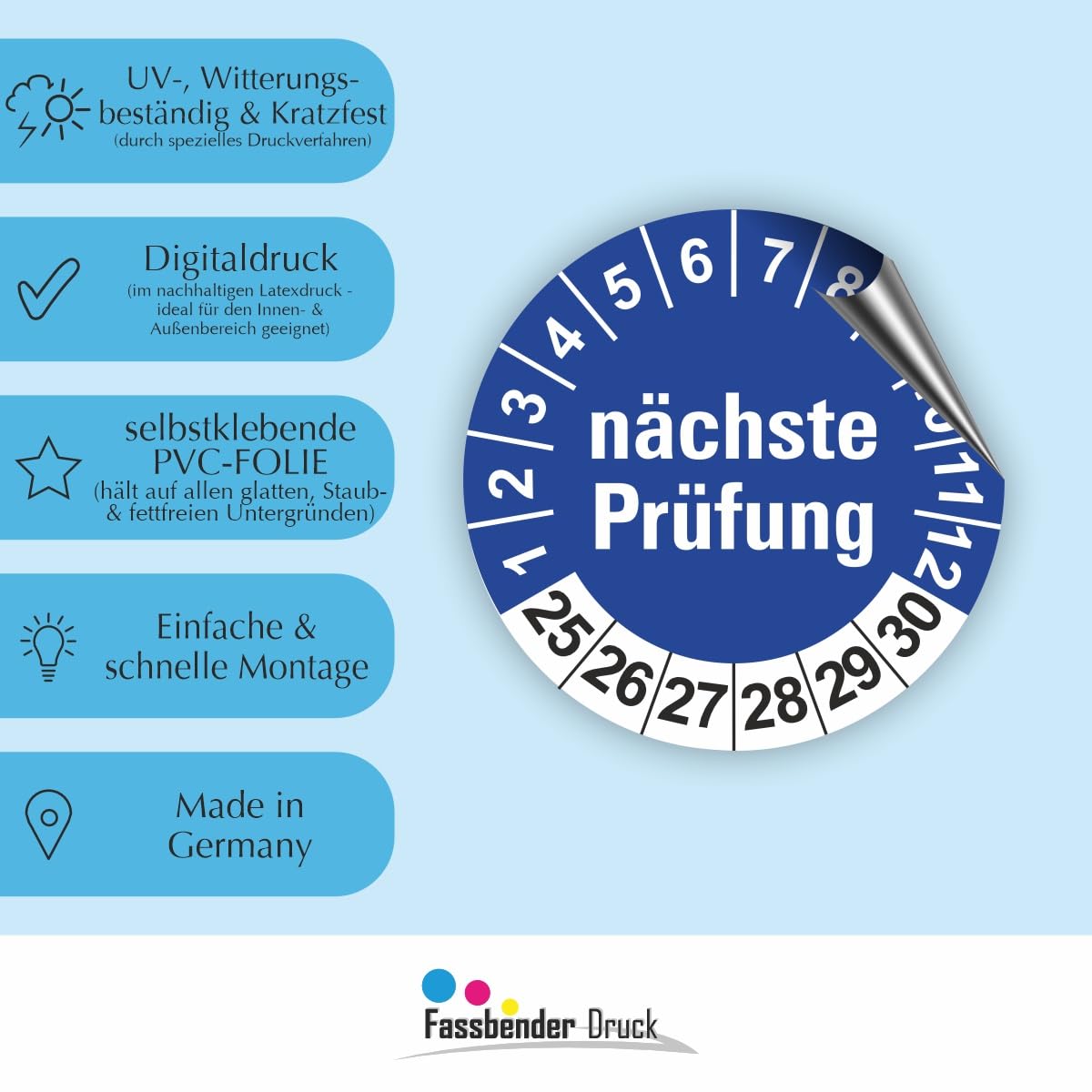 Hochwertige Prüfetiketten FD-2 NÄCHSTE WARTUNG Ø 30mm - Selbstklebende PVC-Folie - Wartungsetiketten für Prüfung - Prüfplakette für Prüfungsnachweis (500 Stück)