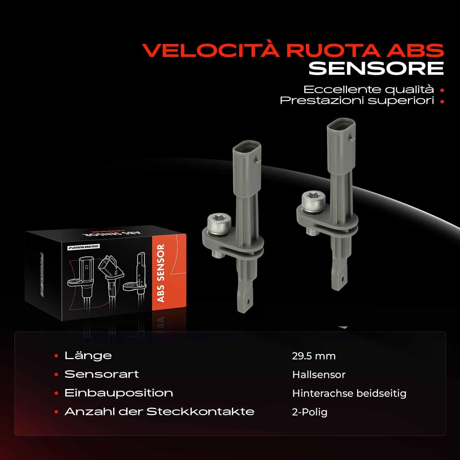 Frankberg 2 sensori ABS, sensore velocità ruota posteriore a 2 Poli | Compatibile con: 208 II UB UJ UP UW , 2008 II UC UD UJ UR US UY, C4 X BD BE BF, DS3 Crossback UC UJ UR, 3008 SUV M4 MC MJ MR