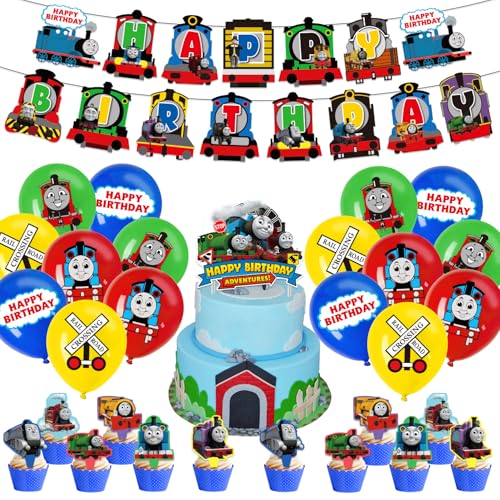 Thomas Train Birthday Party Decorations Set, Thomas Globos, Cumpleaños, Happy Birthday Banner, Cupcake Toppers,Hanging Swirls, Zug Geburtstag Party Supplies