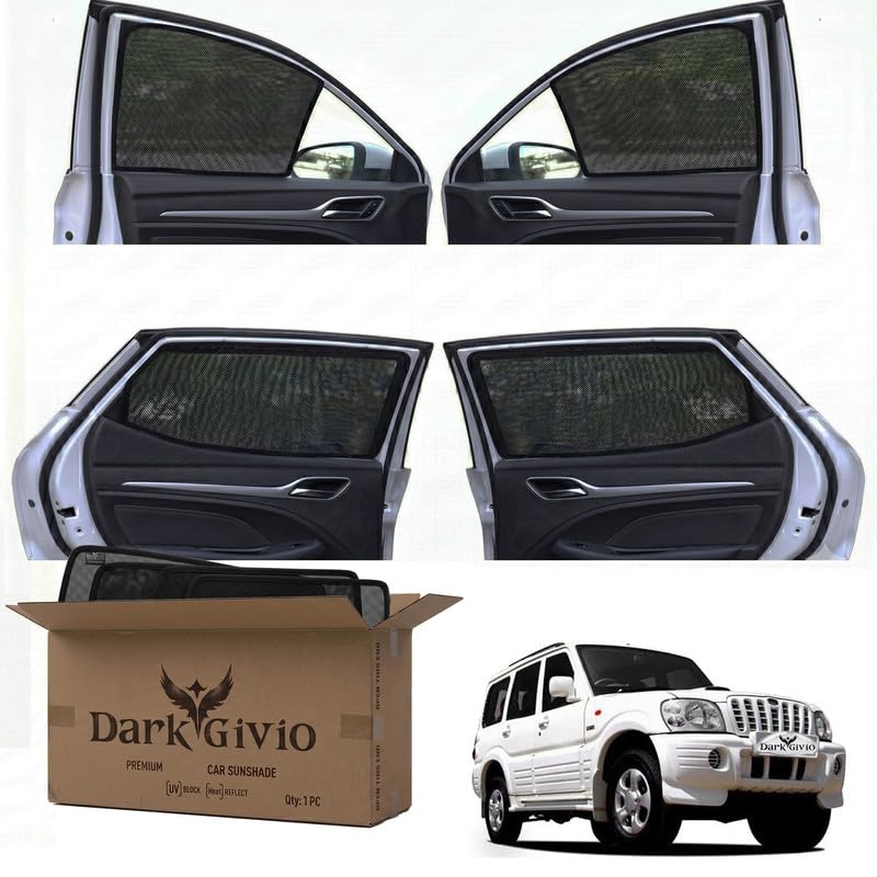 Image of Car Window Sun Shade Protector for Scorpio | Exact Fit Non-Magnetic Half Cut Sunshade (Set of 4 /6) | UV Blocker Side Window Car Curtains & Interior Accessory