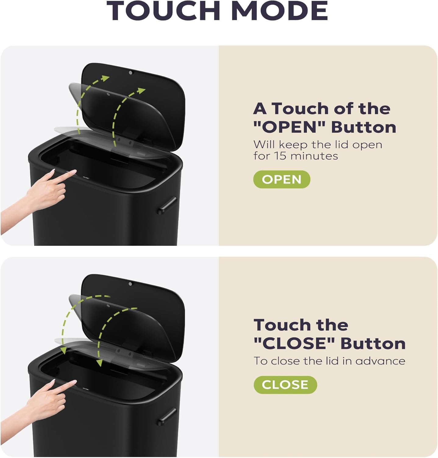 Furnify 16 Gallon/60L Automatic Trash Can for Kitchen, Motion Sensor Stainless Steel Garbage Can with Lid, Touchless High-Capacity Garbage Waste Bin, Soft Close for Kitchen, Home, Office, Black