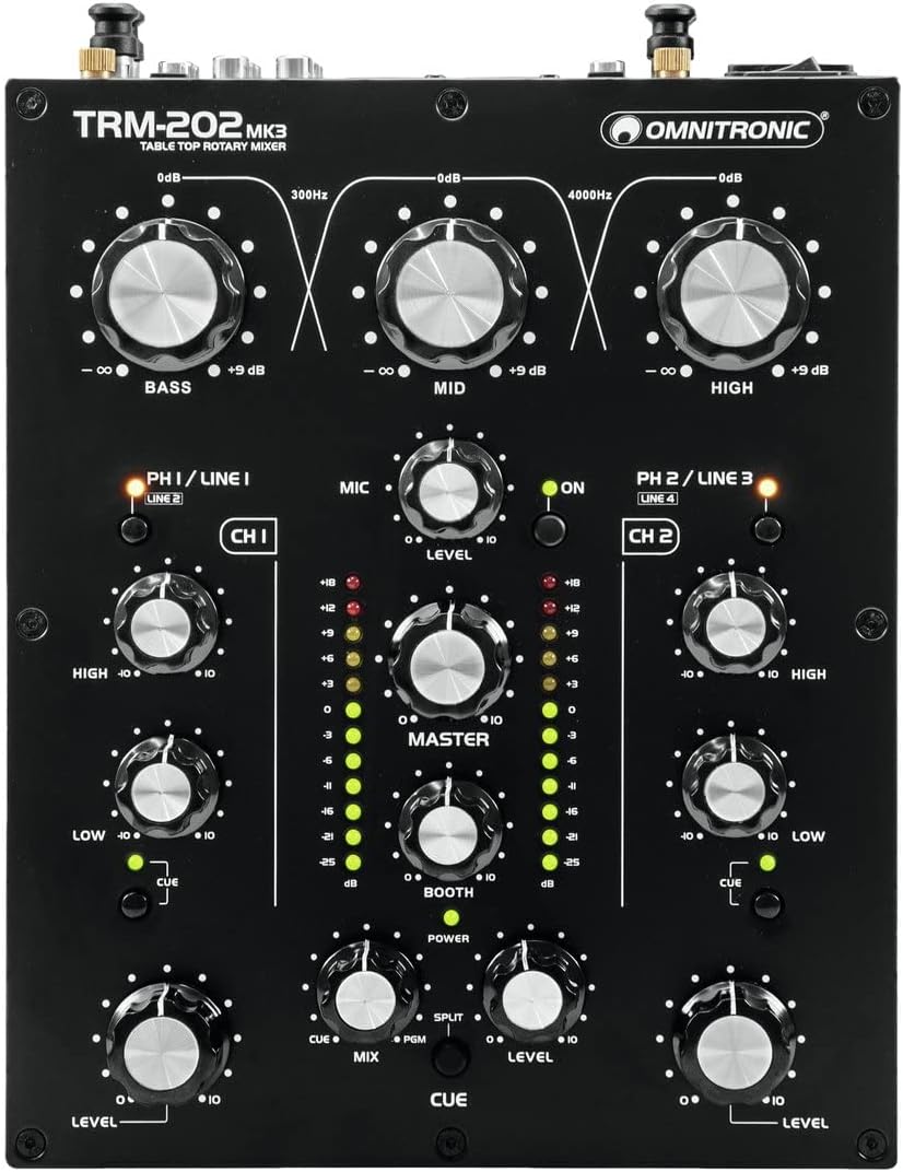 OMNITRONIC TRM-202MK3 2-channel Rotary Mixer | 2-channel rotary mixer with 3-band frequency isolator for DJs