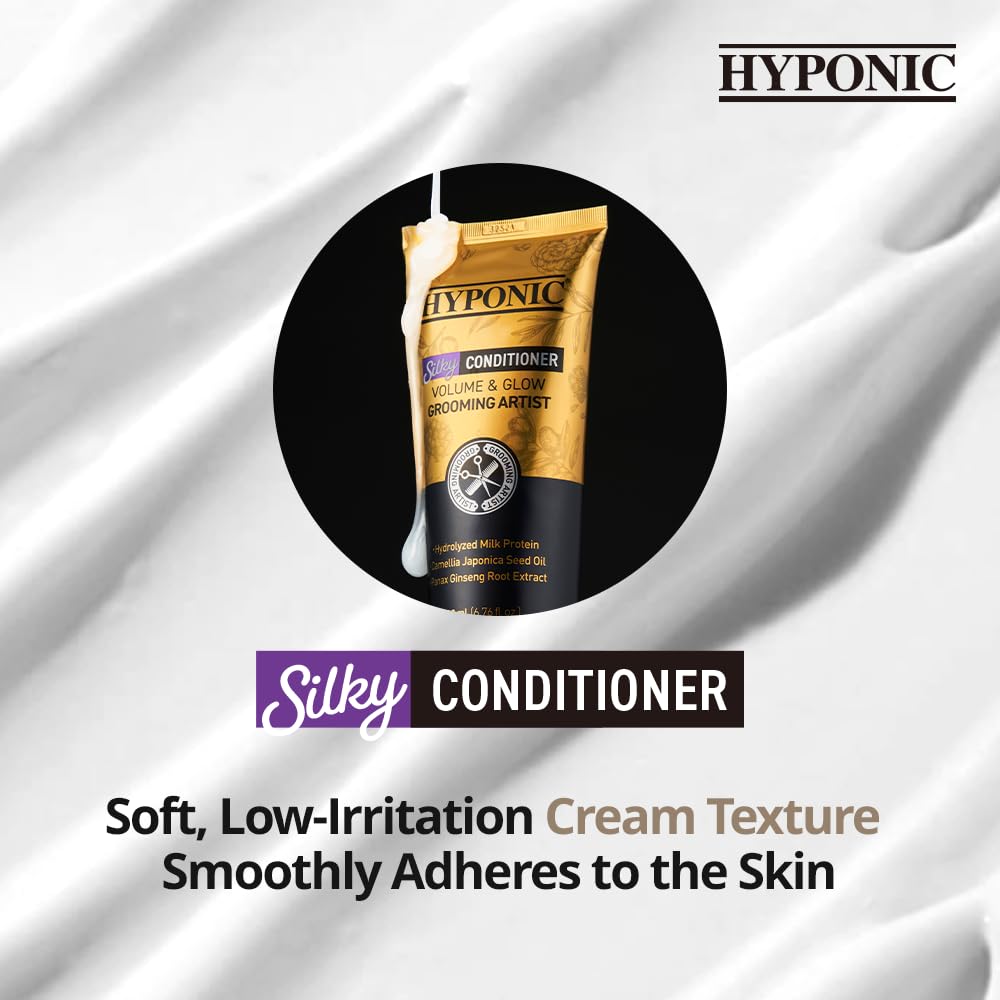 HYPONIC Grooming Artist Silky Conditioner (200 ml / 6.76 FL. oz) Für fließendes, glänzendes Fell – Premium-Conditioner mit seidigem Pflegeeffekt für Hunde und Katzen