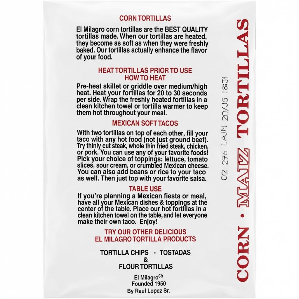 El Milagros Corn Tortillas, No Preservatives, Non-GMO, Fresh from Chicago - 12 Packages (144 Tortillas) (12 Pack Plastic)