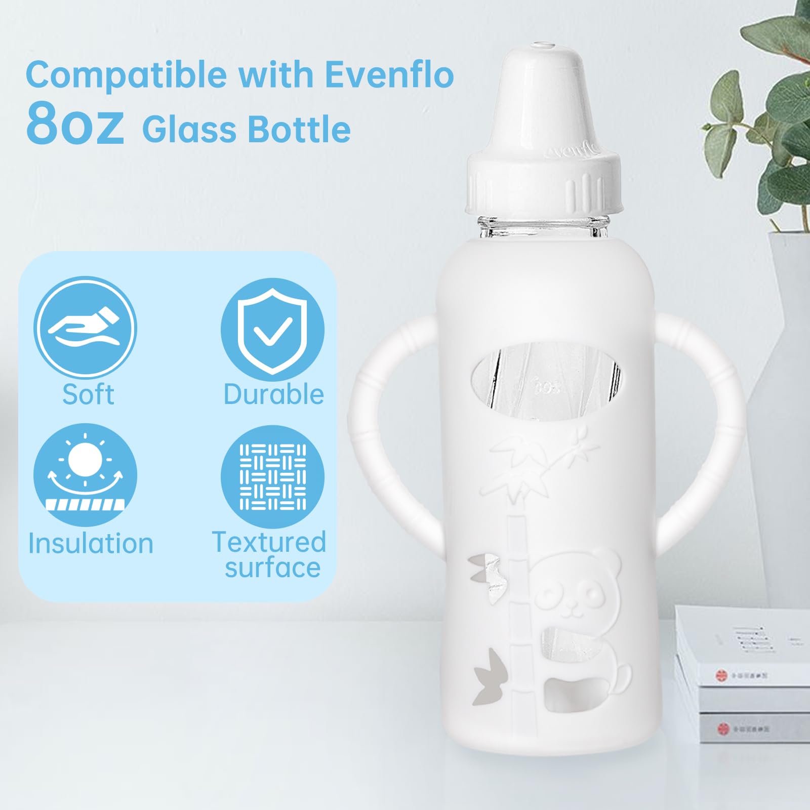 Silicone Sleeve Compatible with Evenflo 8oz Glass Bottle, Baby Bottle Silicone Sleeve with Antislip Handle and Thermal Insulation, White : Sports & Outdoors