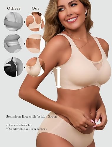 LEYSHE Dames BH Zonder Beugel Soft Seamless Push Up Comfortabel Minimizer Soft Cups T-shirt V Bralette, Beige, M