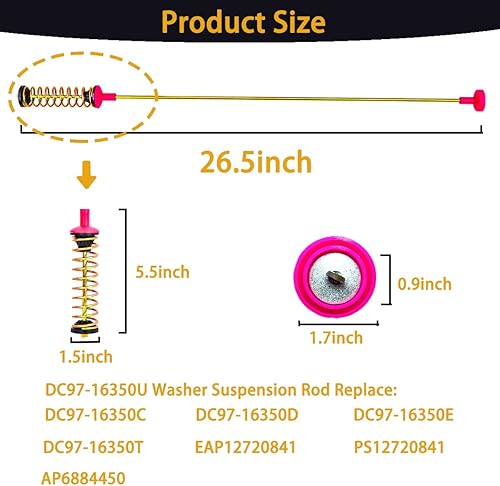 Miniatura 3 de 2026 Actualización DC97-16350U DC97-16350T Kit de varilla de suspensión para lavadora Samsung WA50R5200AW/US WA50R5400AV/US WA50R5400AW/US