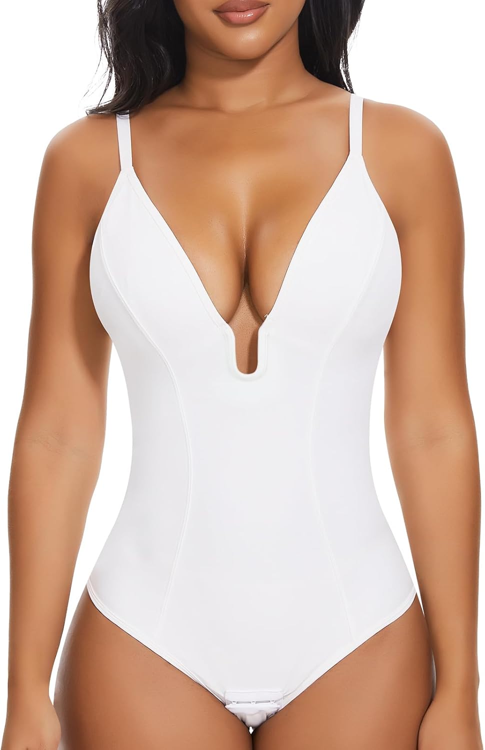 SHAPERIN Corset Bodysuit for Women Shapewear Tummy Control Body Suits U Plunge Backless Thong Body Shaper