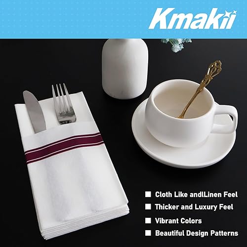 Miniatura 4 de KMAKII Servilletas desechables de papel con bolsillo integrado para cubiertos desechables para fiestas, bodas, eventos, tacto de lino, 16 x 16