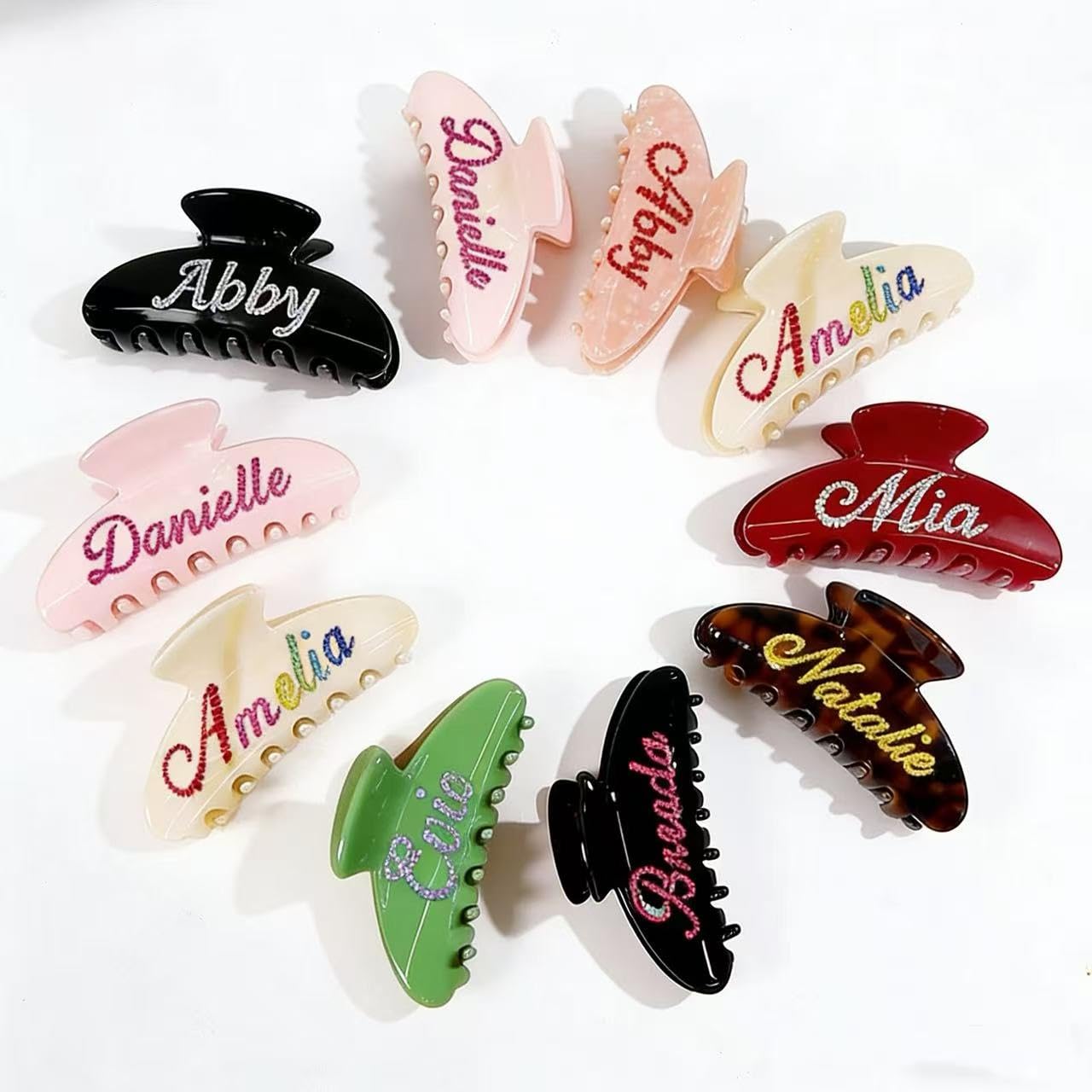 Personalized Rhinestone Claw Clips for Women, Custom Acrylic Hair Clips with Initials, Large Non-Slip Clamps for Bridesmaids Teachers, Wedding Party Birthday Gifts