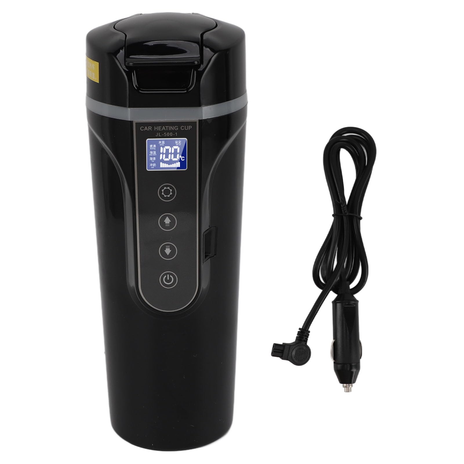 Taza Calefactora para Coche, Hervidor Eléctrico para Coche de 12V, 24V, 96W, 500ml para Uso en Coche (BLACK)