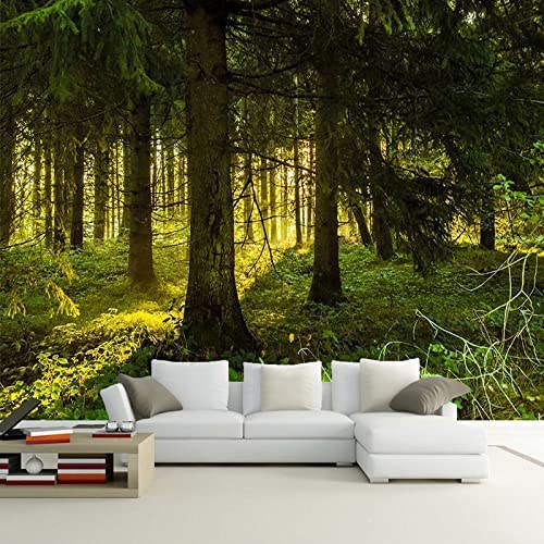 Style Européen 3D Paysage De Forêt Verte Photo Peintures Murales Papier Peint Salon Hôtel Luxe Fond Peinture Murale Décor Peler Et Coller Affiches Murales Auto-Adhés 140 (largeur) x 70 (hauteur) cm