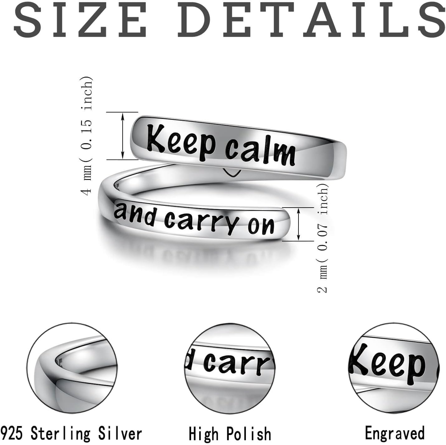 Sterling Silver Just Breathe Ring: Inspirational Encouragement Rings Adjustable Motivational Hope Jewelry Gift for Women