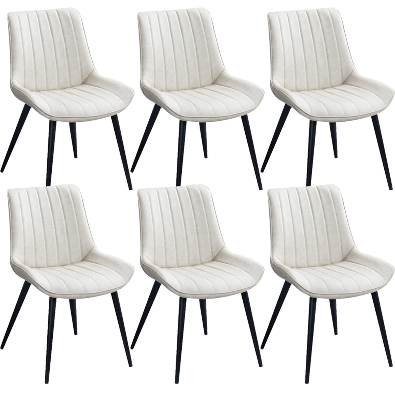 YXCUIDPFaux PU Leather Dining Chairs Set of 6 Modern Mid Century Living Room Side Chairs with Black Metal Legs for Kitchen Dining Bedroom Living Room(Off White)
