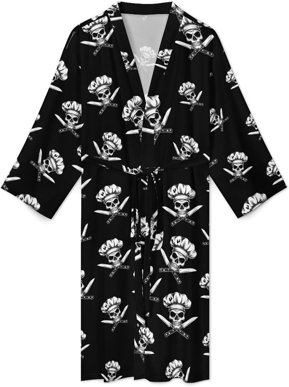 Crossed Chef Knives Skull Mens Robe Long Bathrobe for Women Bath Robes Lightweight Soft Printed Sleepwear