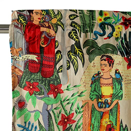Image of Ravaiyaa - Attitude is everything Hand Printed Half Window Kitchen Curtain 100% Cotton Short Drapery Valance 40 X 18 Inch (Beige Floralsemi Sheer, Rod Pocket)