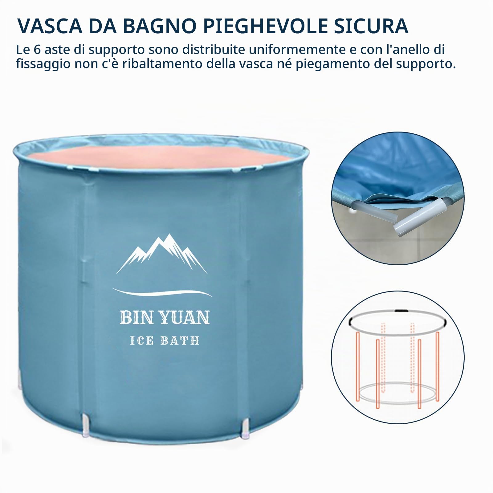 Vasca Da Bagno Ghiaccio Pieghevole Portatile per Adulti, 70x68cm Ice Bath Tub Freestanding, per Soaking Spa, Sale